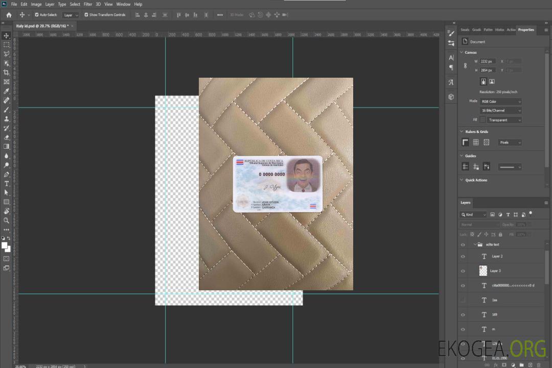 Photolook d'identité du Costa Rica AVANT template Photolook d'identité du Costa Rica AVANT template